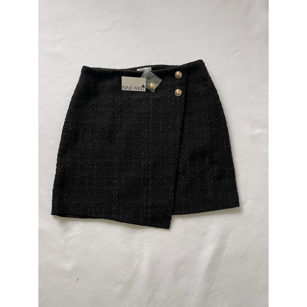 Nine West Black Textured Mini Skirt with Gold Buttons